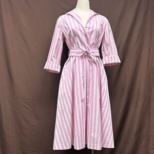 Pink and white striped midi dress